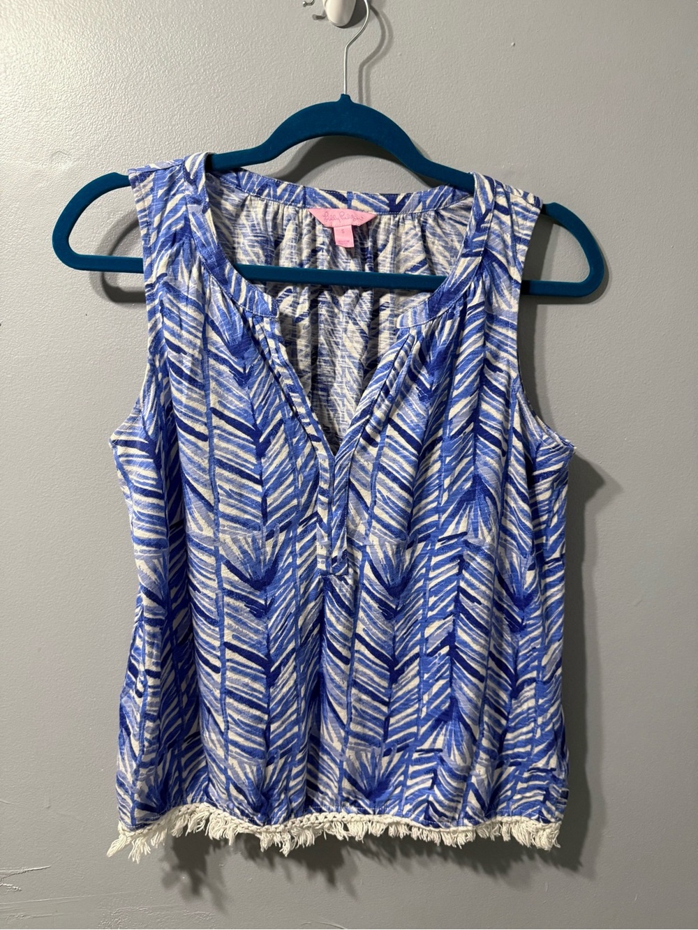 Lilly Pulitzer Kipper Top Tank Blouse Lapis Blue Costa Verde Womens Size Small